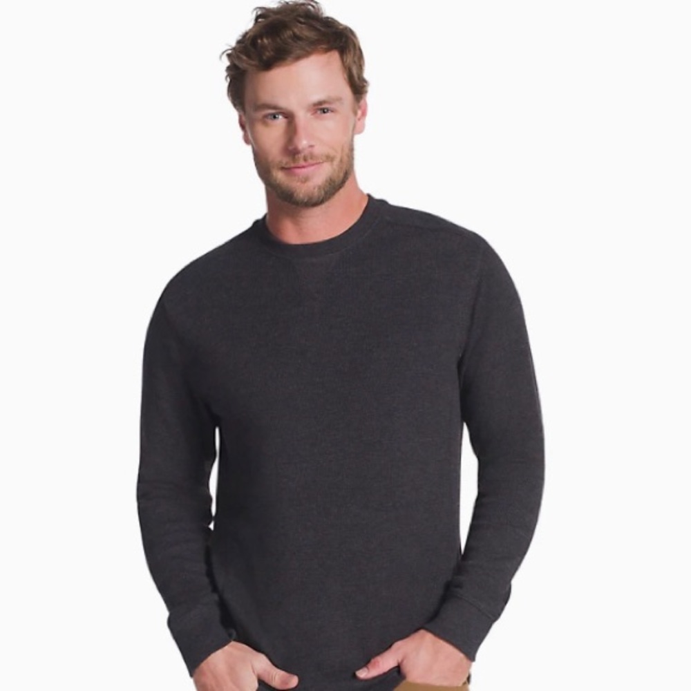 EDDIE BAUER Waffle Shirt Charcoal Crew Neck Long Sleeve Side Panels XL - Picture 1 of 11
